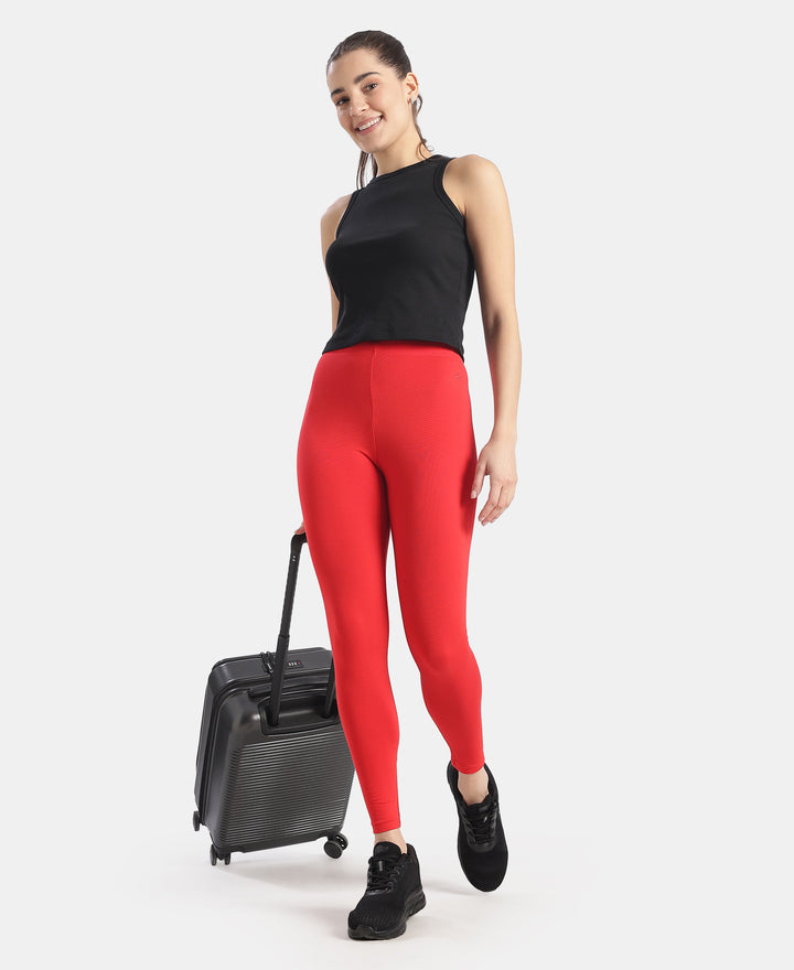 Super Combed Cotton Elastane Stretch Leggings with Ultrasoft Waistband - Rio Red