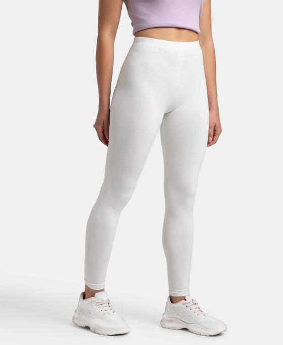 Super Combed Cotton Elastane Stretch Leggings with Ultrasoft Waistband - White