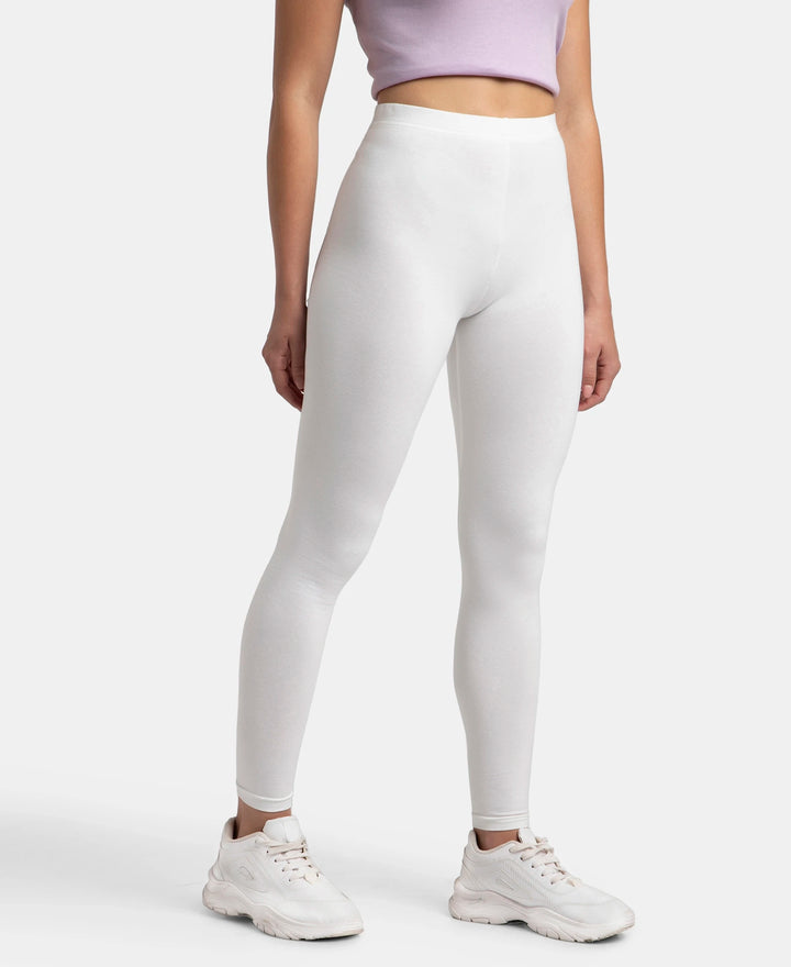 Super Combed Cotton Elastane Stretch Leggings with Ultrasoft Waistband - White