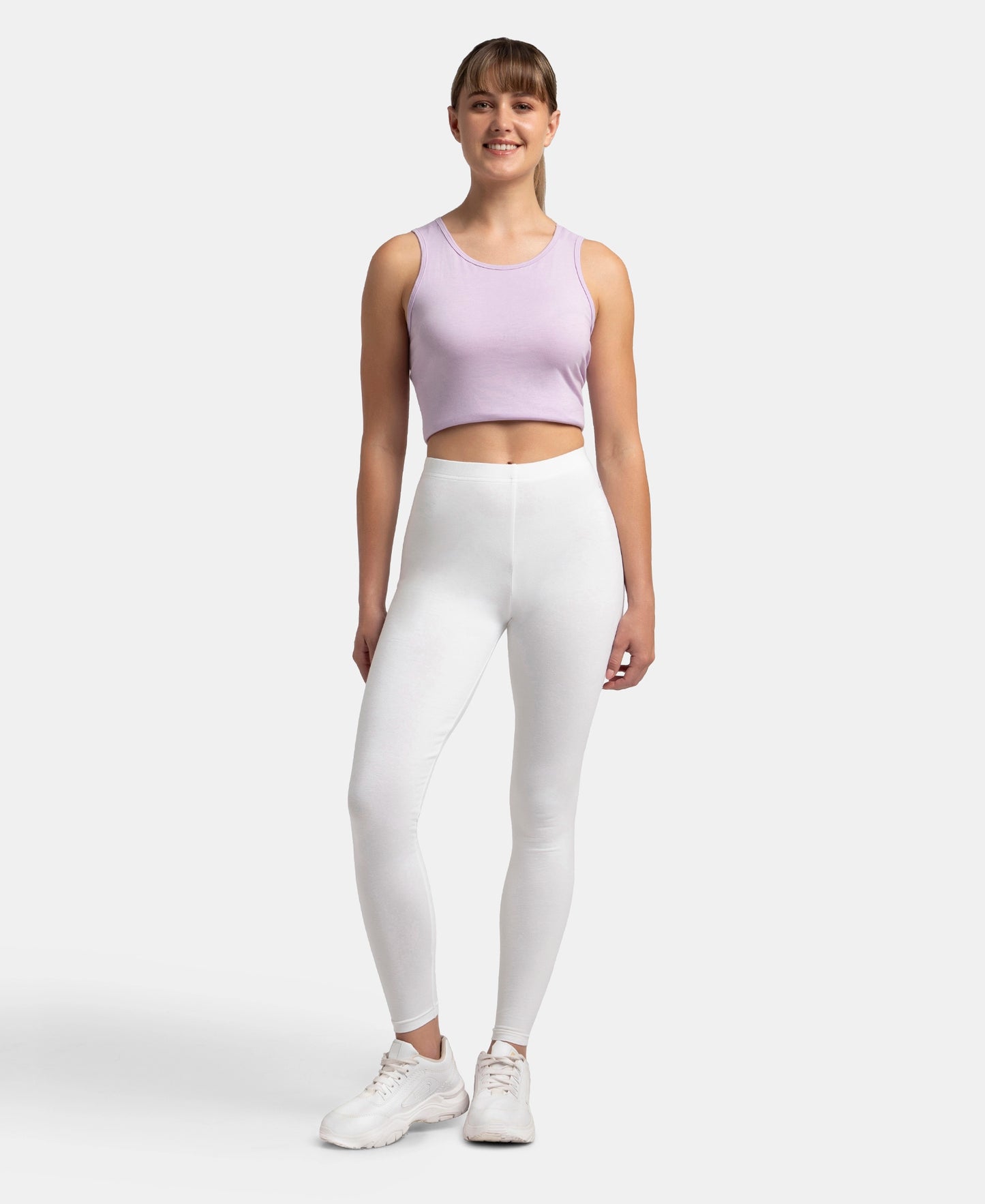 Super Combed Cotton Elastane Stretch Leggings with Ultrasoft Waistband - White