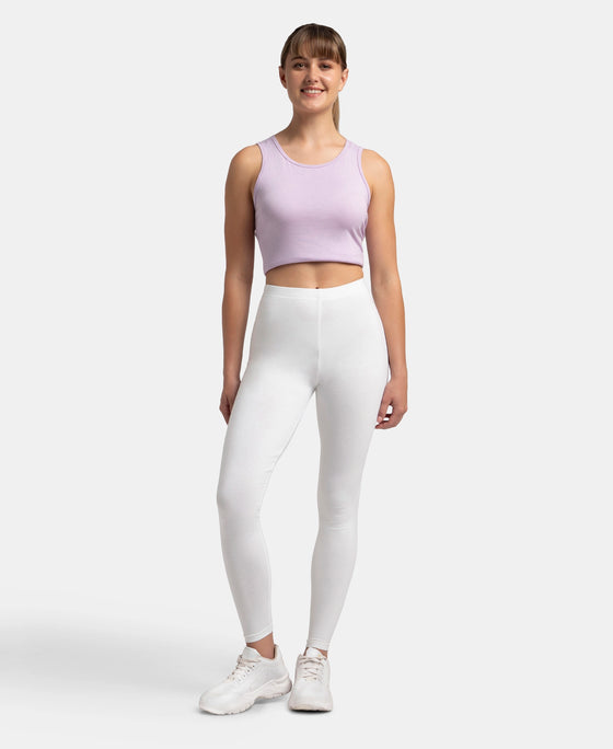 Super Combed Cotton Elastane Stretch Leggings with Ultrasoft Waistband - White