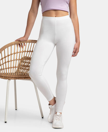 Super Combed Cotton Elastane Stretch Leggings with Ultrasoft Waistband - White