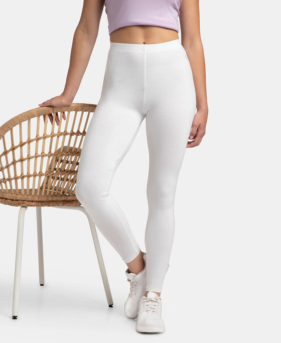 Super Combed Cotton Elastane Stretch Leggings with Ultrasoft Waistband - White