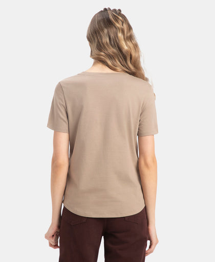 Super Combed Cotton Rich Relaxed Fit Solid Curved Hem Styled Half Sleeve T-Shirt - Desert Taupe