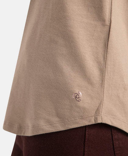 Super Combed Cotton Rich Relaxed Fit Solid Curved Hem Styled Half Sleeve T-Shirt - Desert Taupe