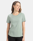 Super Combed Cotton Rich Relaxed Fit Solid Curved Hem Styled Half Sleeve T-Shirt - Iceberg Green