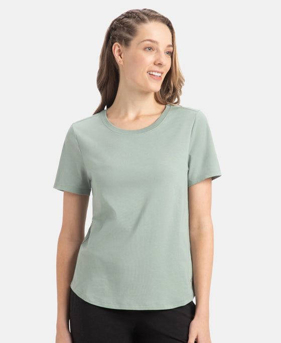 Super Combed Cotton Rich Relaxed Fit Solid Curved Hem Styled Half Sleeve T-Shirt - Iceberg Green