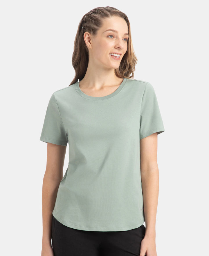 Super Combed Cotton Rich Relaxed Fit Solid Curved Hem Styled Half Sleeve T-Shirt - Iceberg Green