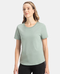 Super Combed Cotton Rich Relaxed Fit Solid Curved Hem Styled Half Sleeve T-Shirt - Iceberg Green
