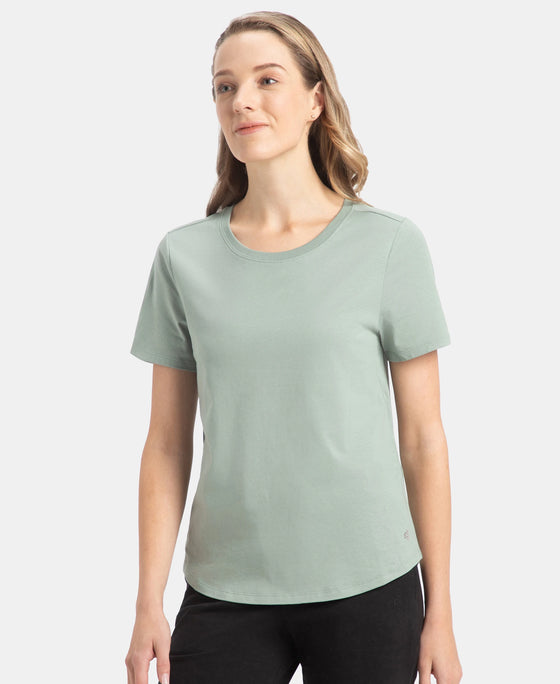 Super Combed Cotton Rich Relaxed Fit Solid Curved Hem Styled Half Sleeve T-Shirt - Iceberg Green