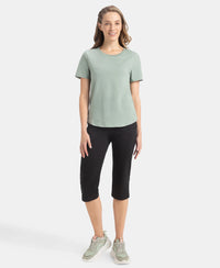 Super Combed Cotton Rich Relaxed Fit Solid Curved Hem Styled Half Sleeve T-Shirt - Iceberg Green