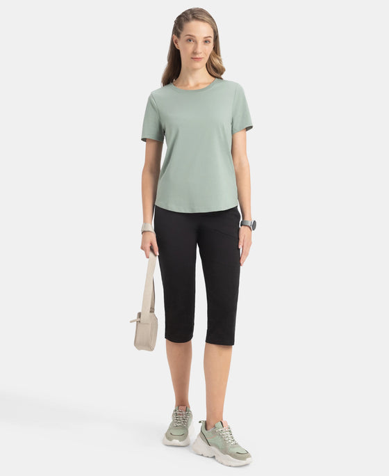 Super Combed Cotton Rich Relaxed Fit Solid Curved Hem Styled Half Sleeve T-Shirt - Iceberg Green