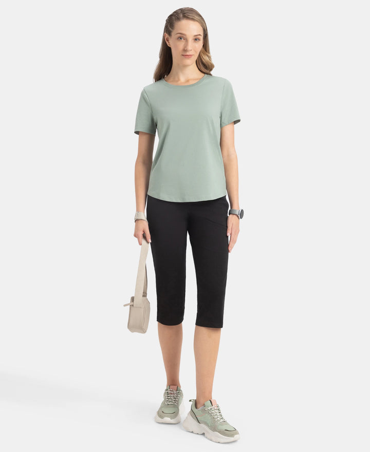 Super Combed Cotton Rich Relaxed Fit Solid Curved Hem Styled Half Sleeve T-Shirt - Iceberg Green