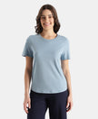 Super Combed Cotton Rich Relaxed Fit Solid Curved Hem Styled Half Sleeve T-Shirt - Mountain Spring
