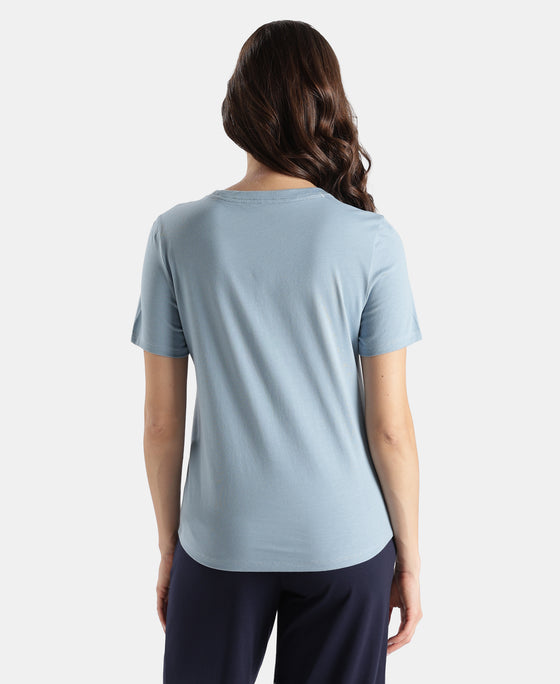 Super Combed Cotton Rich Relaxed Fit Solid Curved Hem Styled Half Sleeve T-Shirt - Mountain Spring