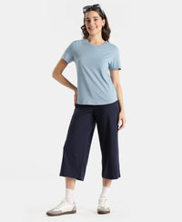 Super Combed Cotton Rich Relaxed Fit Solid Curved Hem Styled Half Sleeve T-Shirt - Mountain Spring