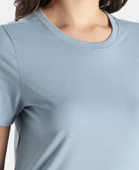 Super Combed Cotton Rich Relaxed Fit Solid Curved Hem Styled Half Sleeve T-Shirt - Mountain Spring