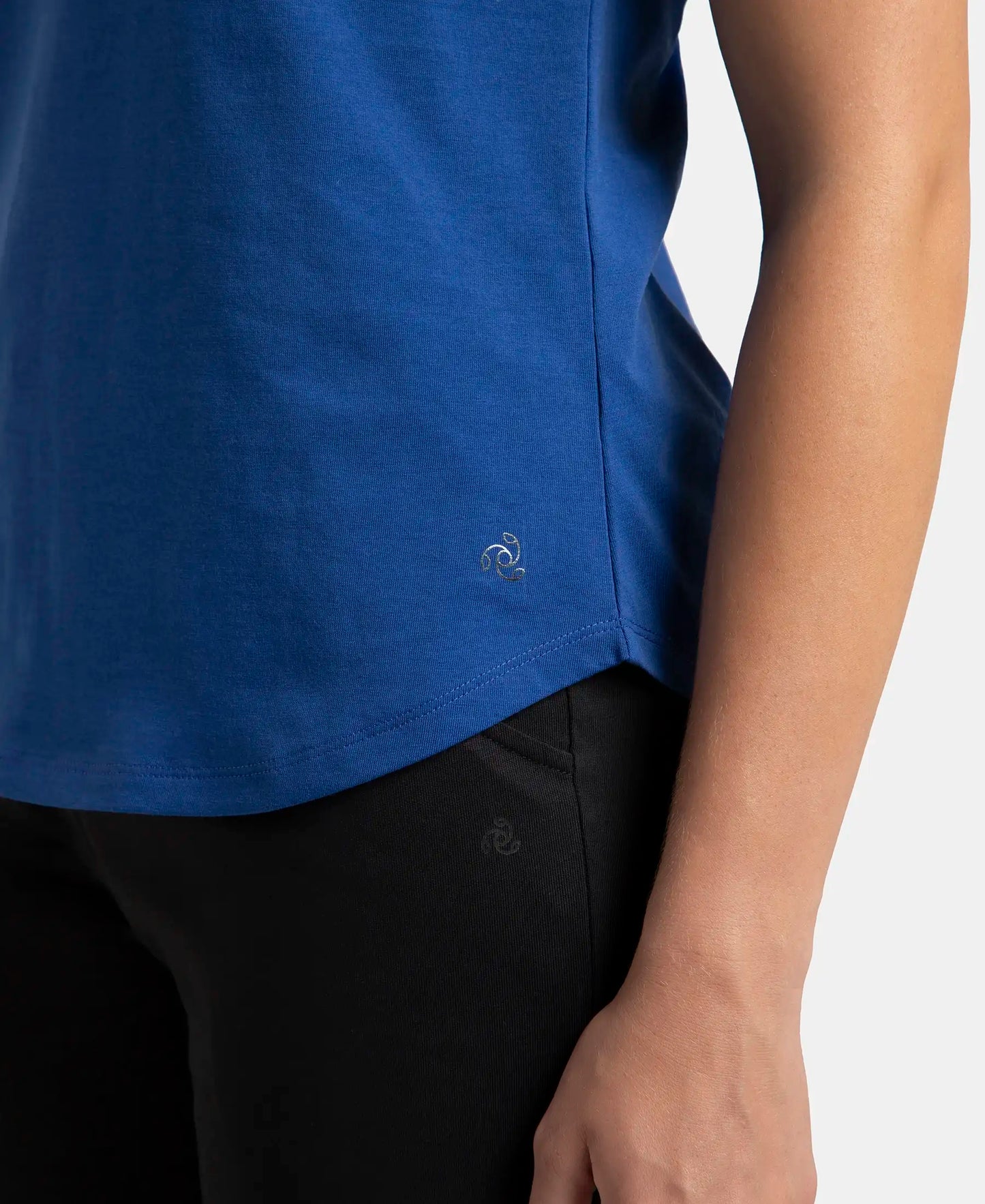 Super Combed Cotton Rich Relaxed Fit Solid Curved Hem Styled Half Sleeve T-Shirt - Mazarine Blue