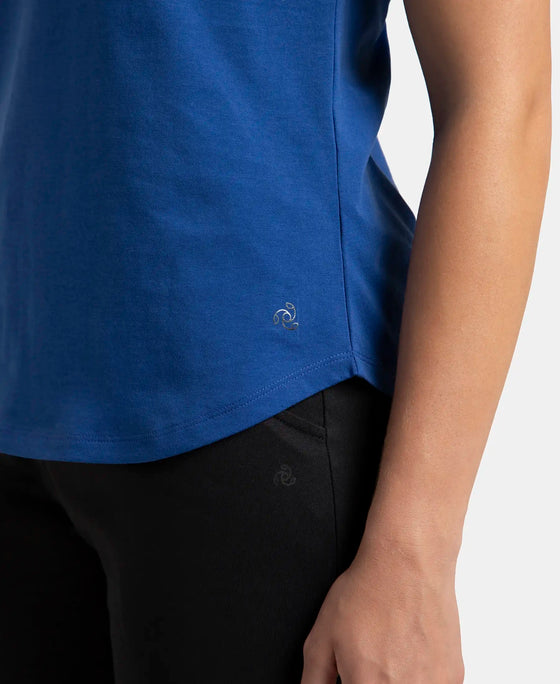 Super Combed Cotton Rich Relaxed Fit Solid Curved Hem Styled Half Sleeve T-Shirt - Mazarine Blue