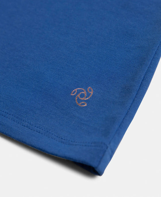 Super Combed Cotton Rich Relaxed Fit Solid Curved Hem Styled Half Sleeve T-Shirt - Mazarine Blue