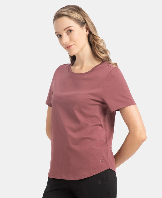 Super Combed Cotton Rich Relaxed Fit Solid Curved Hem Styled Half Sleeve T-Shirt - Wild Ginger