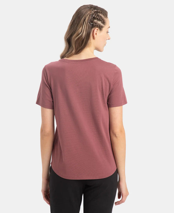 Super Combed Cotton Rich Relaxed Fit Solid Curved Hem Styled Half Sleeve T-Shirt - Wild Ginger