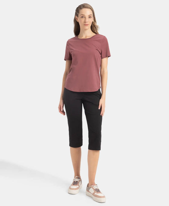 Super Combed Cotton Rich Relaxed Fit Solid Curved Hem Styled Half Sleeve T-Shirt - Wild Ginger