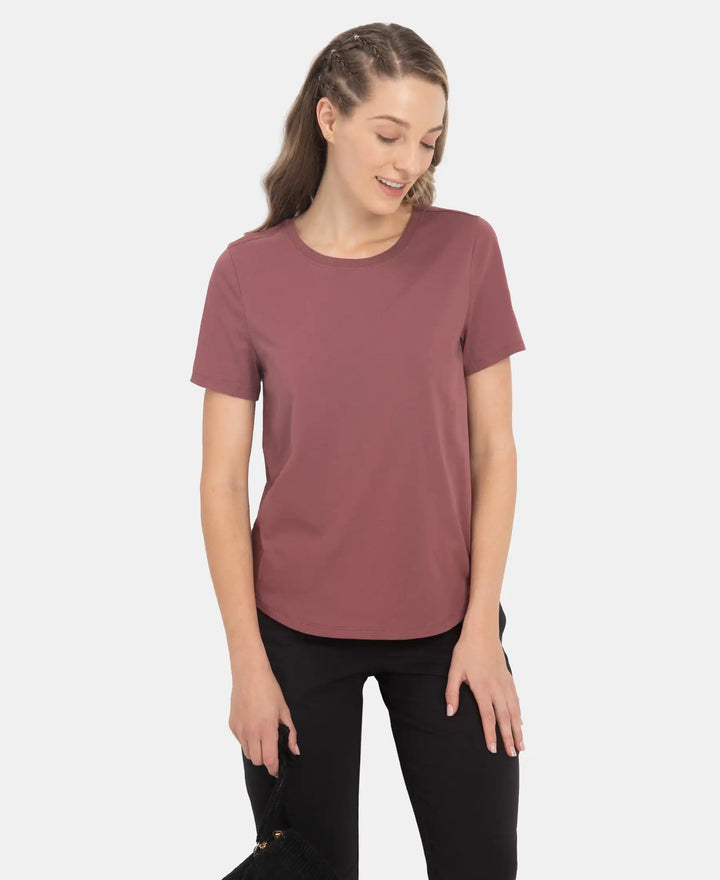 Super Combed Cotton Rich Relaxed Fit Solid Curved Hem Styled Half Sleeve T-Shirt - Wild Ginger