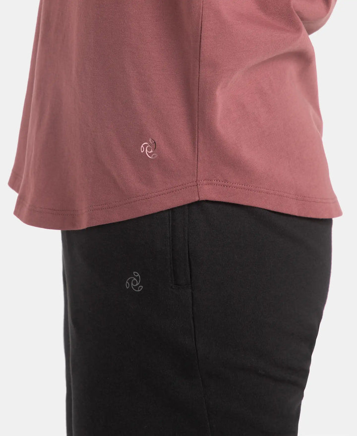 Super Combed Cotton Rich Relaxed Fit Solid Curved Hem Styled Half Sleeve T-Shirt - Wild Ginger