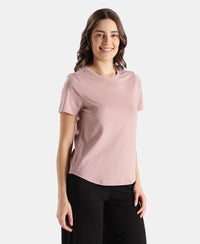 Super Combed Cotton Rich Relaxed Fit Solid Curved Hem Styled Half Sleeve T-Shirt - Woodrose