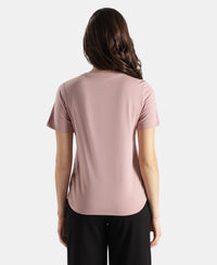 Super Combed Cotton Rich Relaxed Fit Solid Curved Hem Styled Half Sleeve T-Shirt - Woodrose