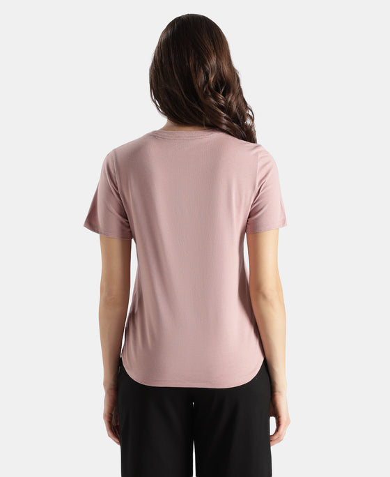 Super Combed Cotton Rich Relaxed Fit Solid Curved Hem Styled Half Sleeve T-Shirt - Woodrose