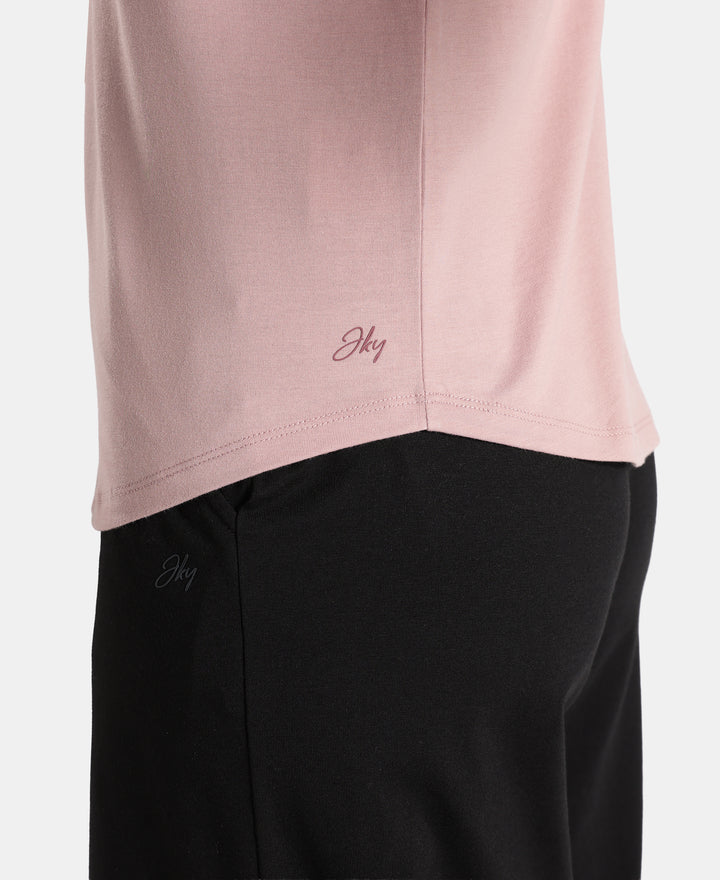 Super Combed Cotton Rich Relaxed Fit Solid Curved Hem Styled Half Sleeve T-Shirt - Woodrose