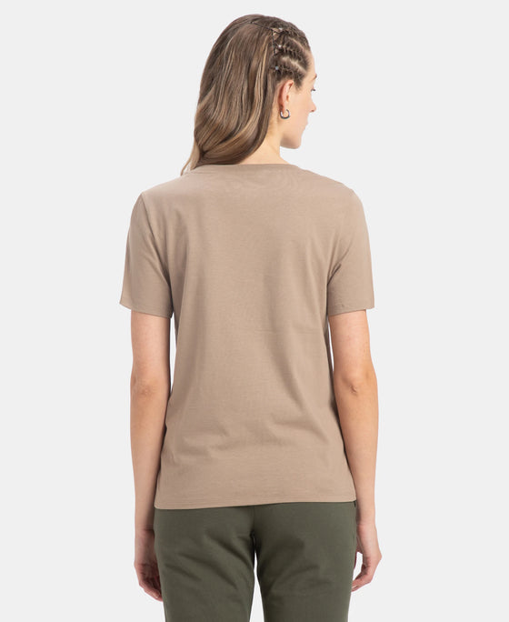 Super Combed Cotton Rich Fabric Relaxed Fit V-Neck Half Sleeve T-Shirt - Desert Taupe