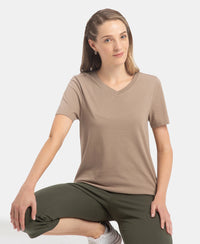 Super Combed Cotton Rich Fabric Relaxed Fit V-Neck Half Sleeve T-Shirt - Desert Taupe