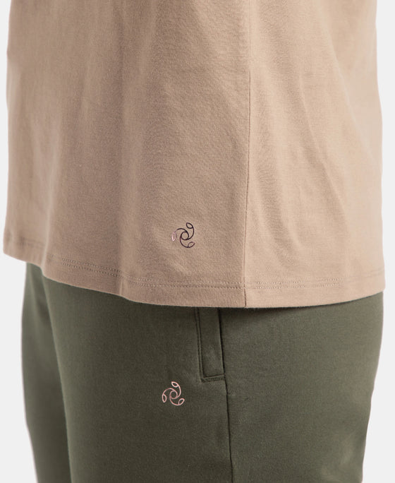 Super Combed Cotton Rich Fabric Relaxed Fit V-Neck Half Sleeve T-Shirt - Desert Taupe