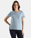 Super Combed Cotton Rich Fabric Relaxed Fit V-Neck Half Sleeve T-Shirt - Mountain Spring