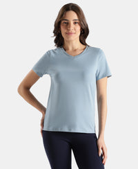 Super Combed Cotton Rich Fabric Relaxed Fit V-Neck Half Sleeve T-Shirt - Mountain Spring