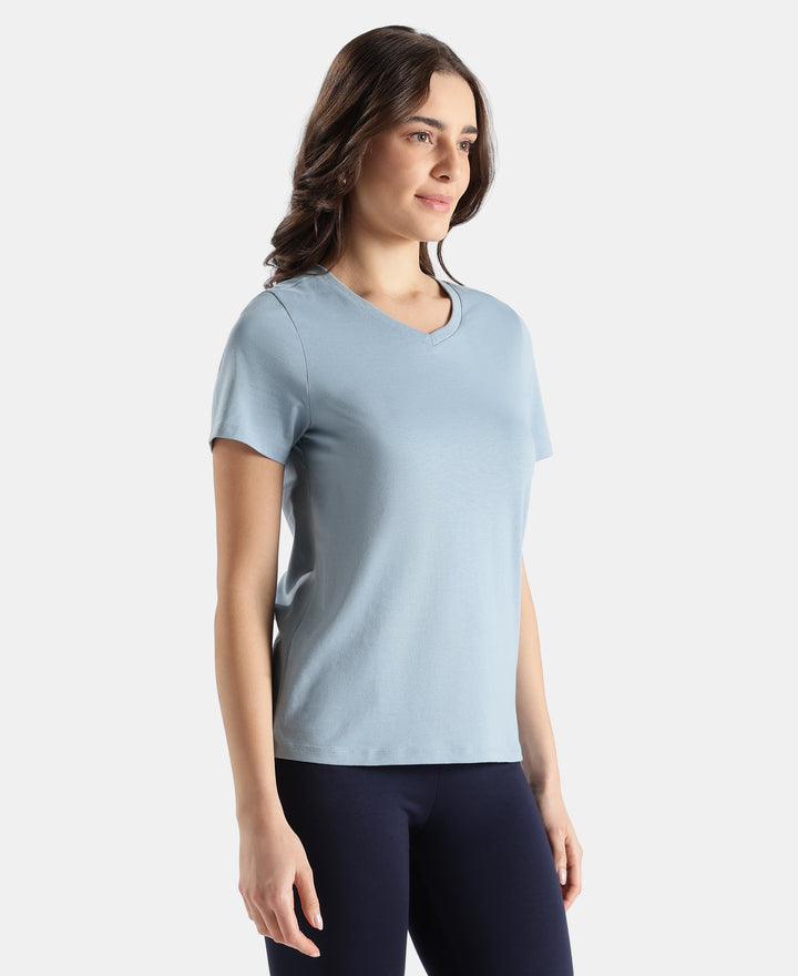 Super Combed Cotton Rich Fabric Relaxed Fit V-Neck Half Sleeve T-Shirt - Mountain Spring