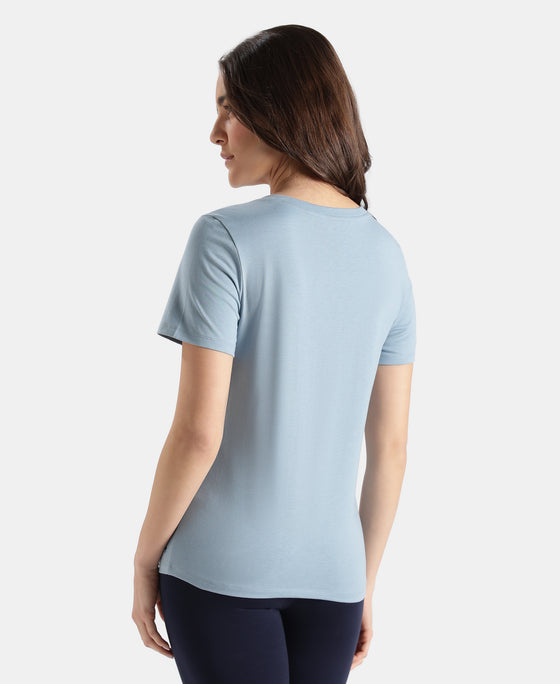 Super Combed Cotton Rich Fabric Relaxed Fit V-Neck Half Sleeve T-Shirt - Mountain Spring