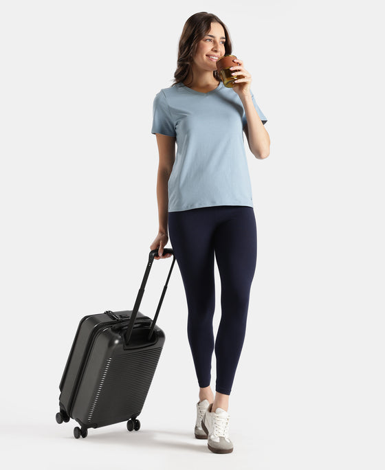 Super Combed Cotton Rich Fabric Relaxed Fit V-Neck Half Sleeve T-Shirt - Mountain Spring