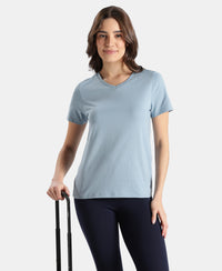 Super Combed Cotton Rich Fabric Relaxed Fit V-Neck Half Sleeve T-Shirt - Mountain Spring