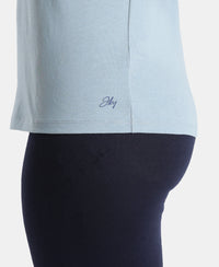 Super Combed Cotton Rich Fabric Relaxed Fit V-Neck Half Sleeve T-Shirt - Mountain Spring