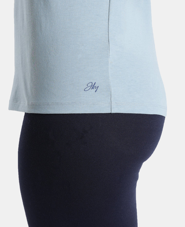 Super Combed Cotton Rich Fabric Relaxed Fit V-Neck Half Sleeve T-Shirt - Mountain Spring