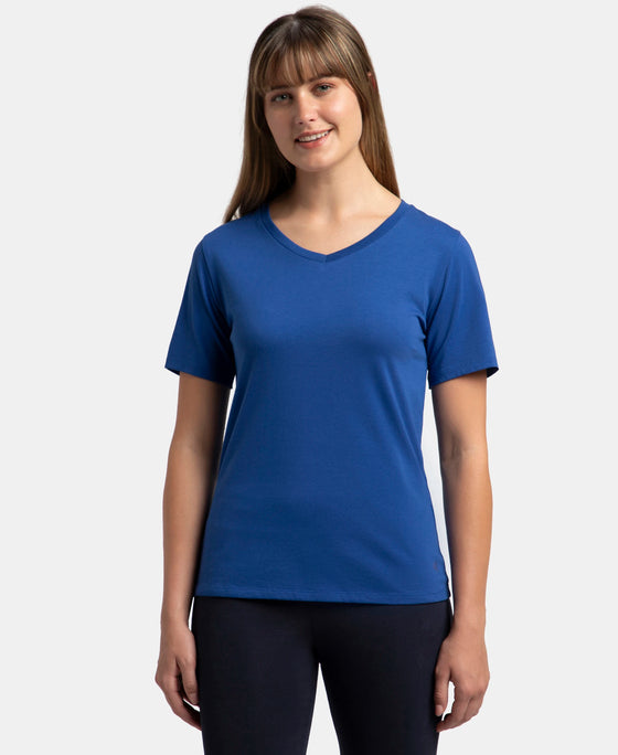 Super Combed Cotton Rich Fabric Relaxed Fit V-Neck Half Sleeve T-Shirt - Mazarine Blue