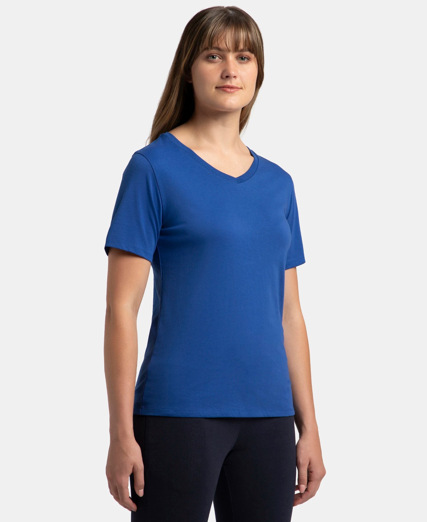 Super Combed Cotton Rich Fabric Relaxed Fit V-Neck Half Sleeve T-Shirt - Mazarine Blue