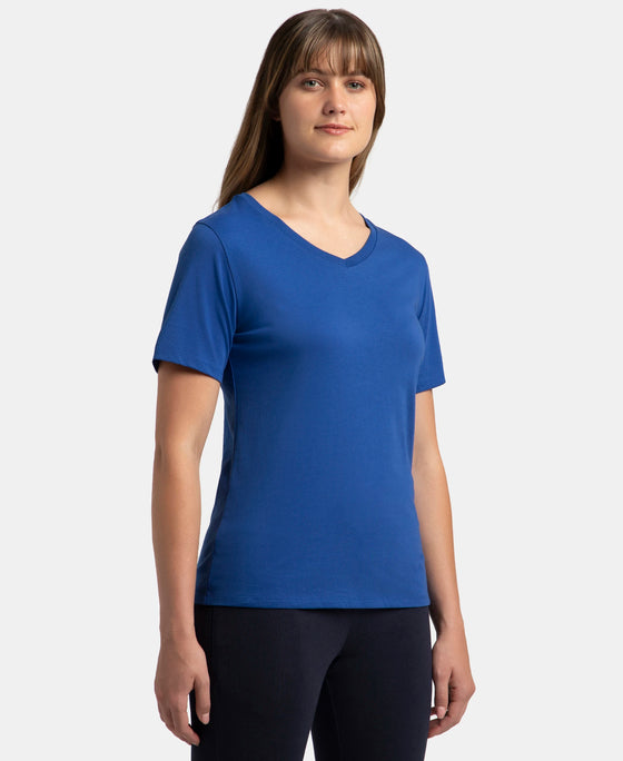 Super Combed Cotton Rich Fabric Relaxed Fit V-Neck Half Sleeve T-Shirt - Mazarine Blue
