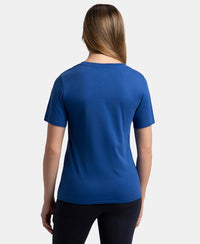 Super Combed Cotton Rich Fabric Relaxed Fit V-Neck Half Sleeve T-Shirt - Mazarine Blue