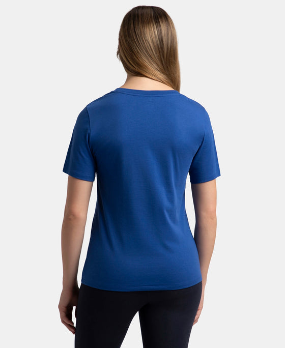 Super Combed Cotton Rich Fabric Relaxed Fit V-Neck Half Sleeve T-Shirt - Mazarine Blue