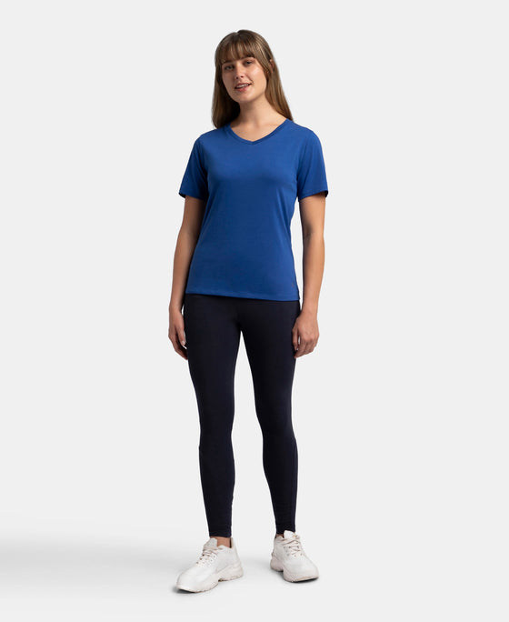 Super Combed Cotton Rich Fabric Relaxed Fit V-Neck Half Sleeve T-Shirt - Mazarine Blue
